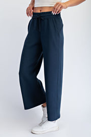 Modal Scuba Cropped Wide Pant- Teal Navy