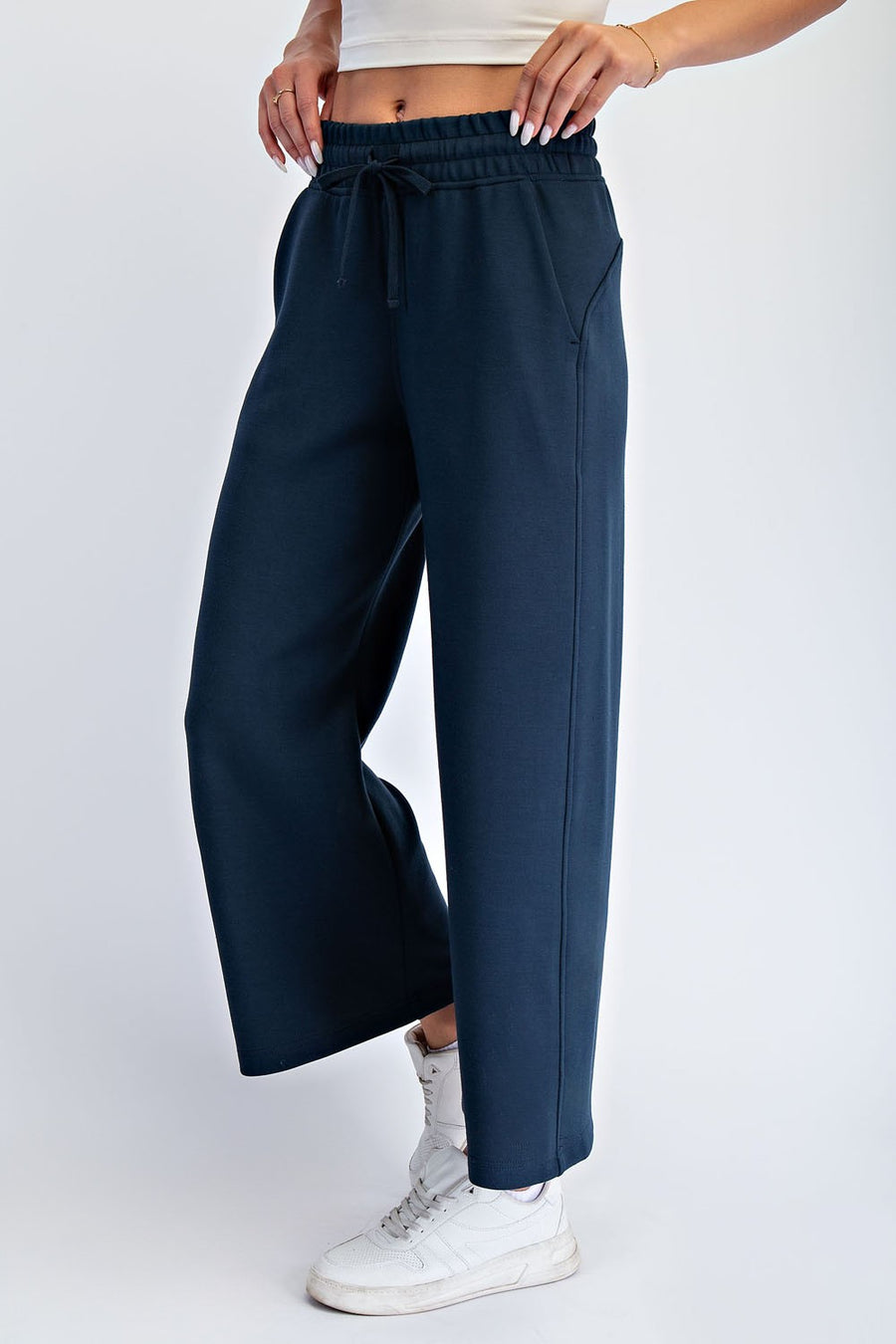 Modal Scuba Cropped Wide Pant- Teal Navy