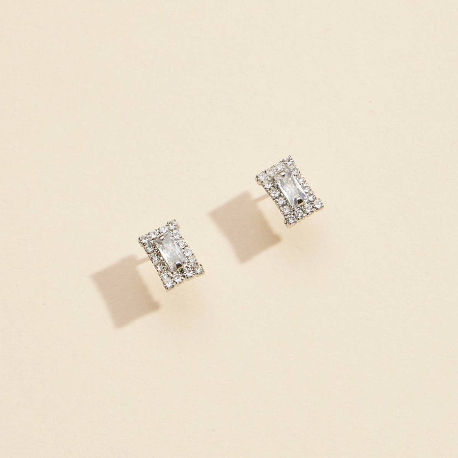 CZ & Rhinestone Rectangle Stud Earrings