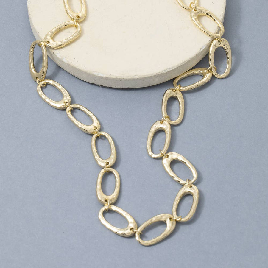 Hammered Oval Link Chain Necklace