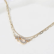 14K Gold Plated CZ Buckle Pointed Chain Layered Necklace