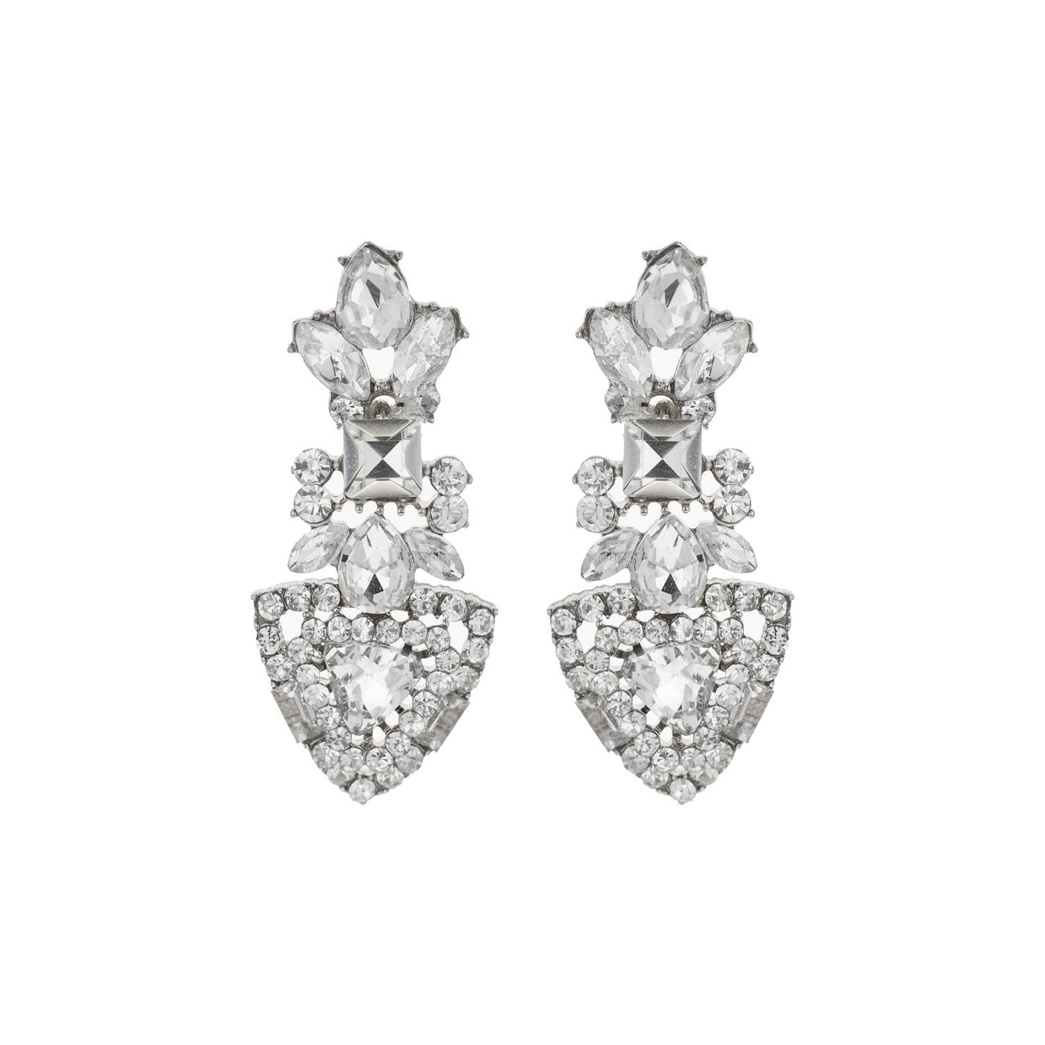 Arrow Shaped Crystal Cluster Drop Earrings