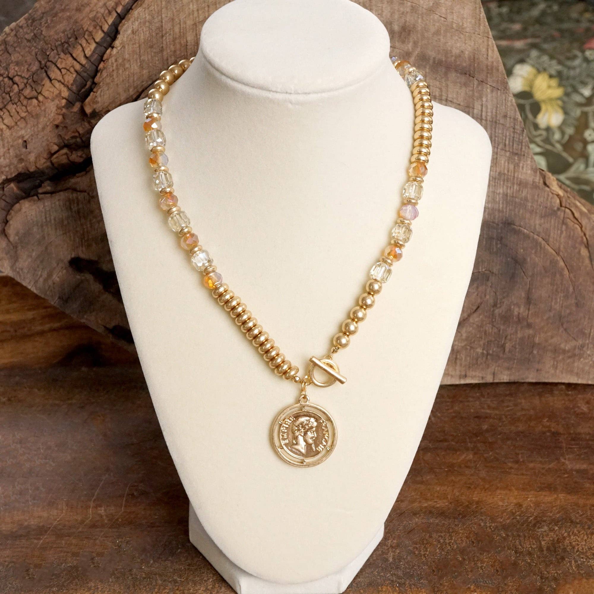 Front Toggle Coin Beaded Necklace