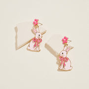 Floral Enamel Easter Bunny Bow Earrings