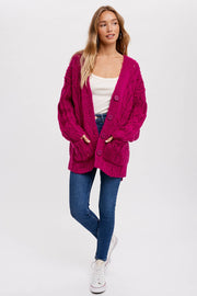 Chunky Cable Knit Button Up Cardigan