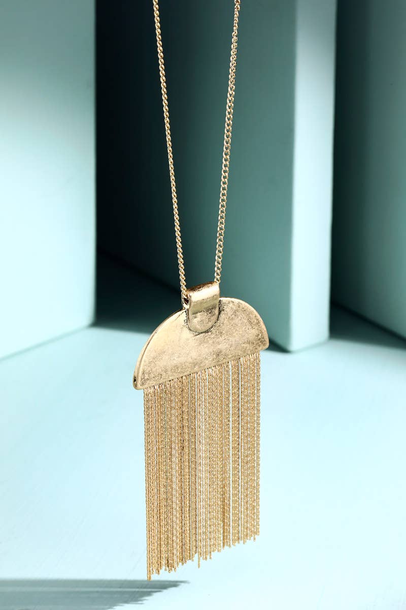 Half Circle Pendant Necklace with Chain Tassel