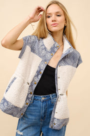 Quilted Paisley Faux Shearling Vest