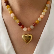 EARTHY NATURAL STONE HEART CHARM NECKLACE