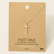Gold Dipped Cz Pave Cross Pendant Necklace