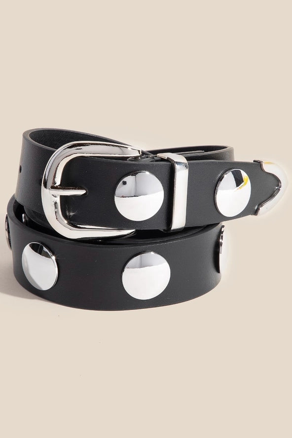 Faux Leather Silver Studded Belt