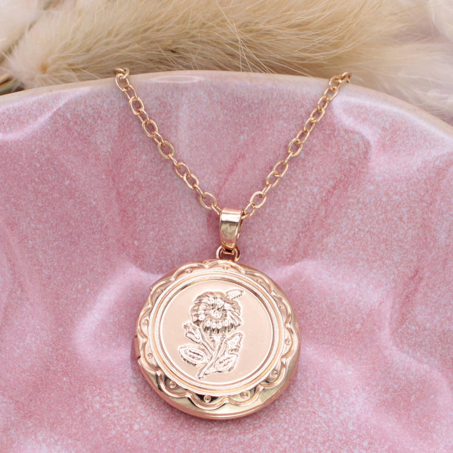 Gold Flower Locket Necklace