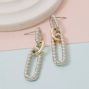 Gold Plated Two Tone Twisted Oval Chain Dangle Earrings