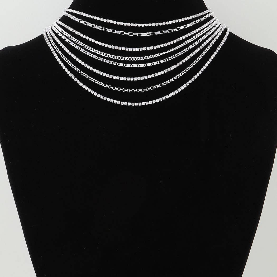 Multi Rhinestone Chain Drop Necklace