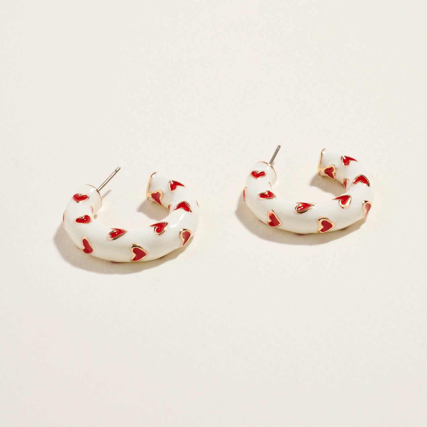 Valentines Day Heart Pattern Enamel Hoop Earrings