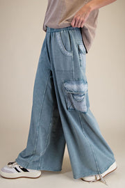 Washed Terry Cargo Pants- Teal
