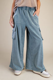 Washed Terry Cargo Pants- Teal
