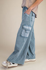 Washed Terry Cargo Pants- Teal