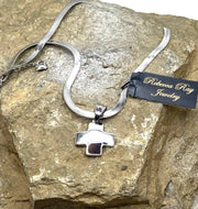 Stainless Steel Herringbone Necklace with Cross Charm