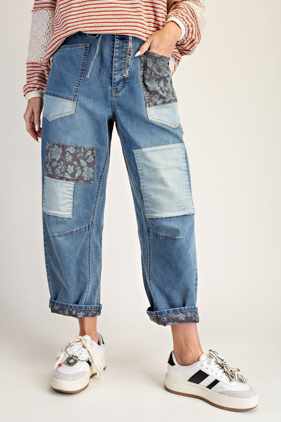 Patched Barrel Jeans