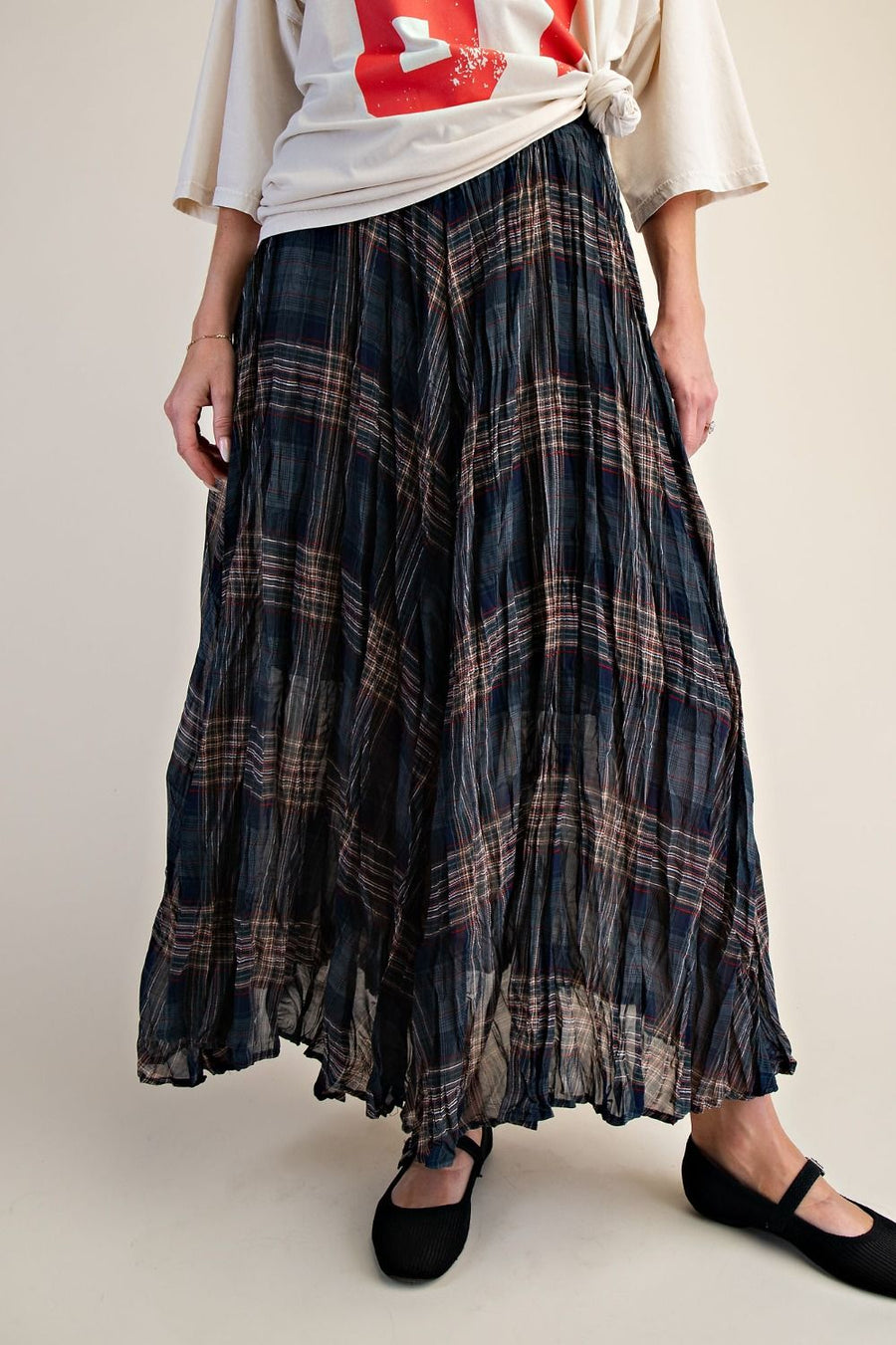 Plaid Chiffon Skirt