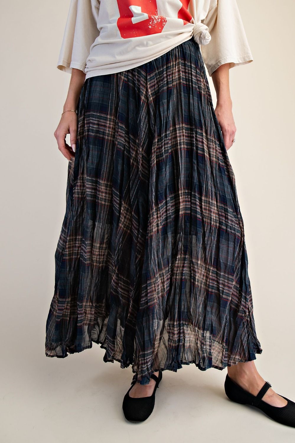 Plaid Chiffon Skirt