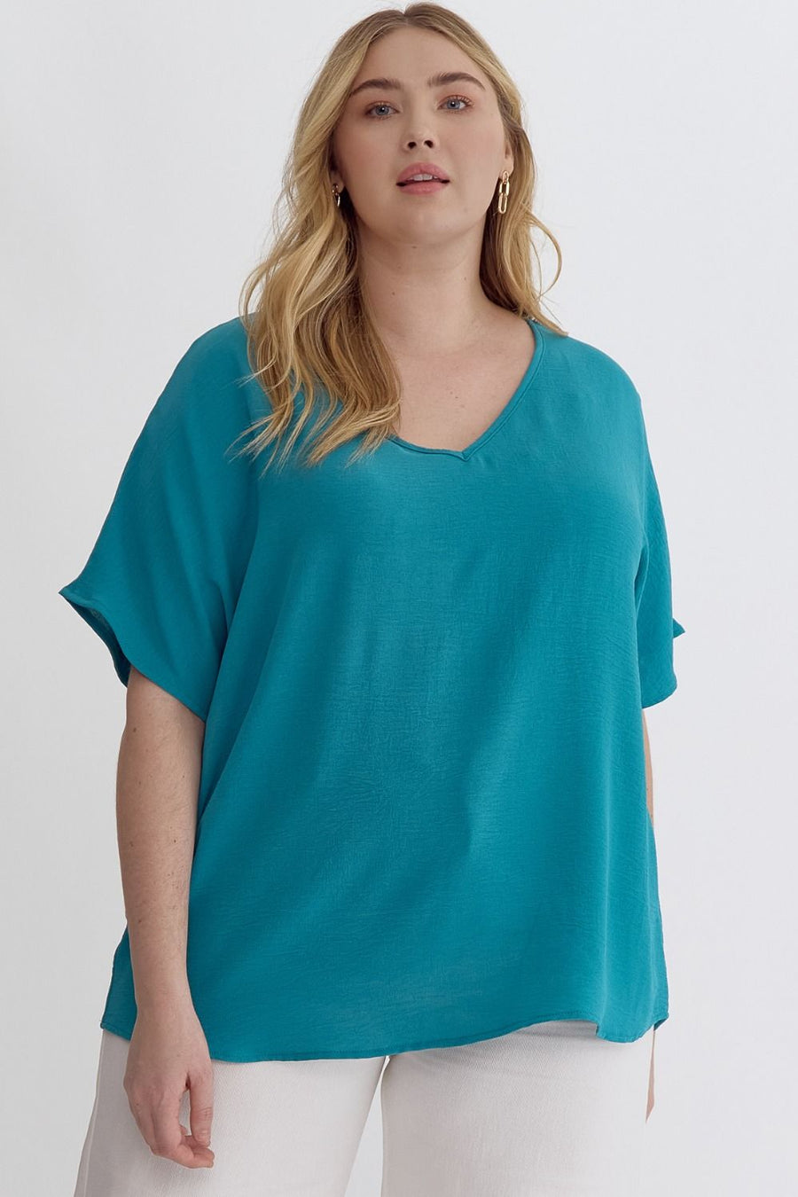 V-Neck Plus Size Top - Turquoise