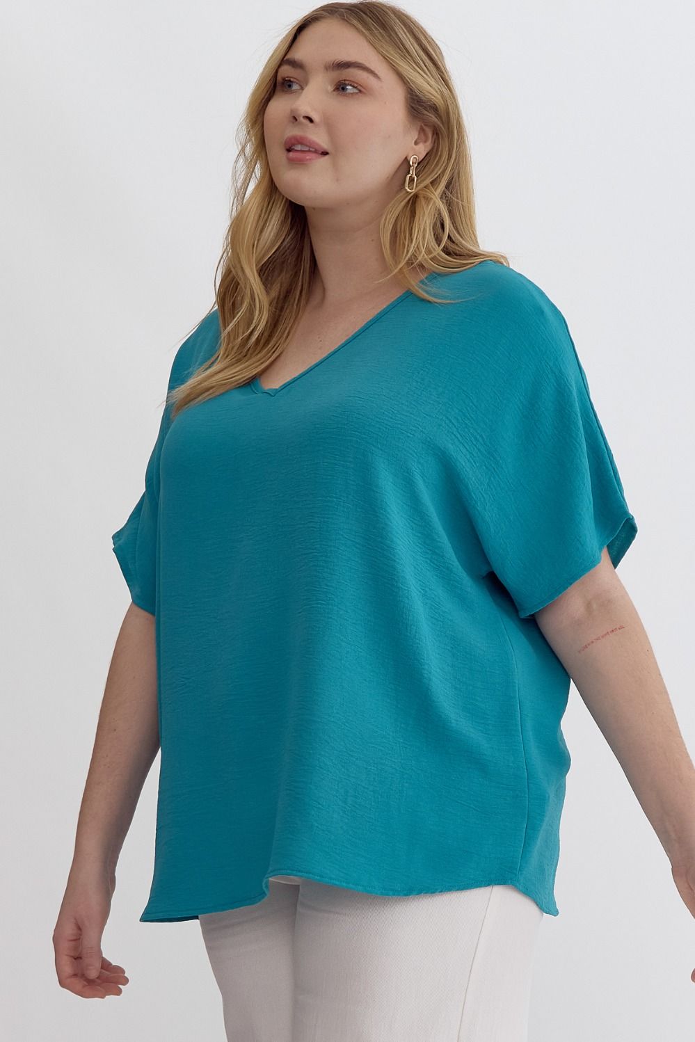 V-Neck Plus Size Top - Turquoise
