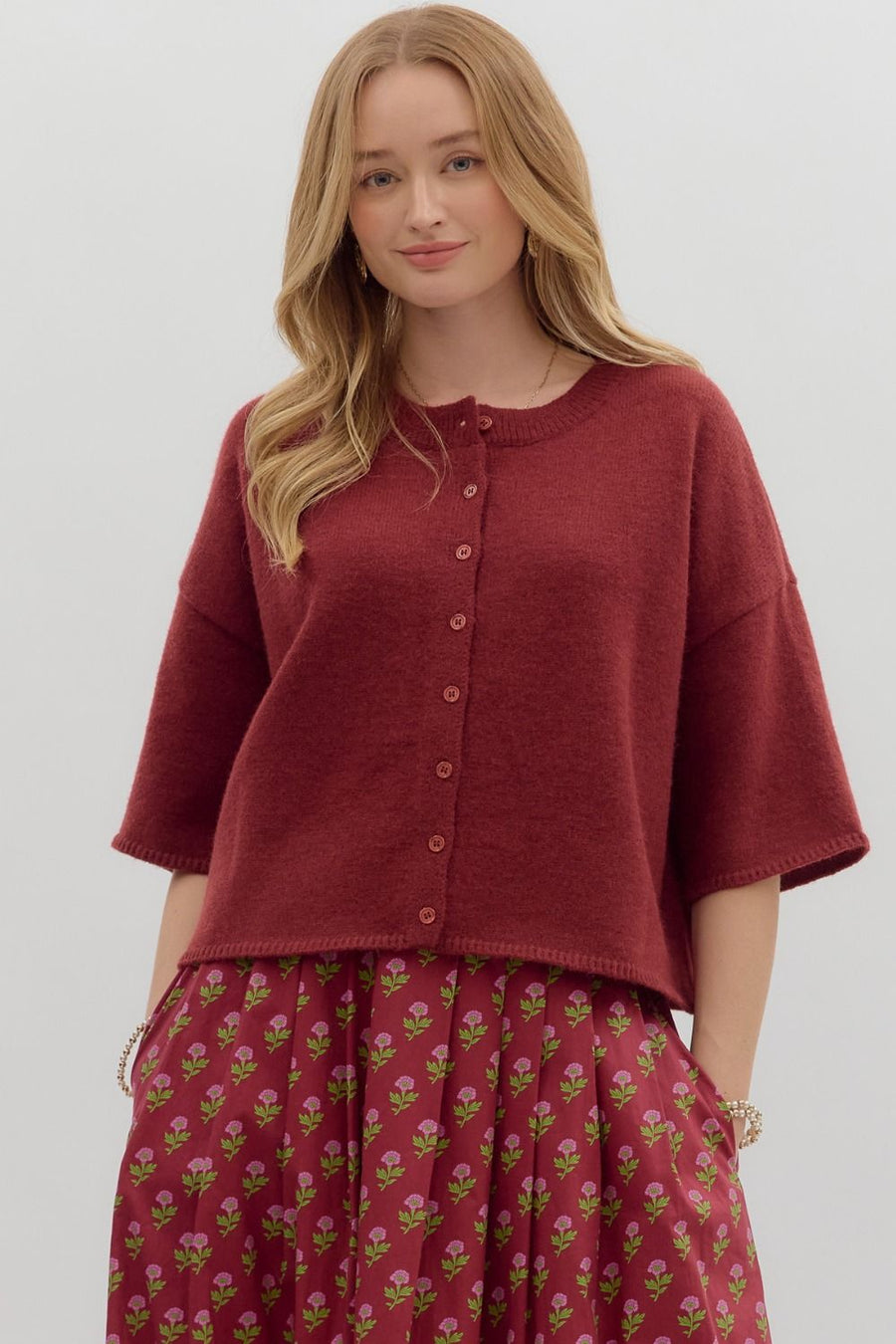 Cromwell Cardigan- Burgundy