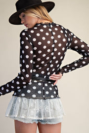 Polka Dot Mesh Top-Black