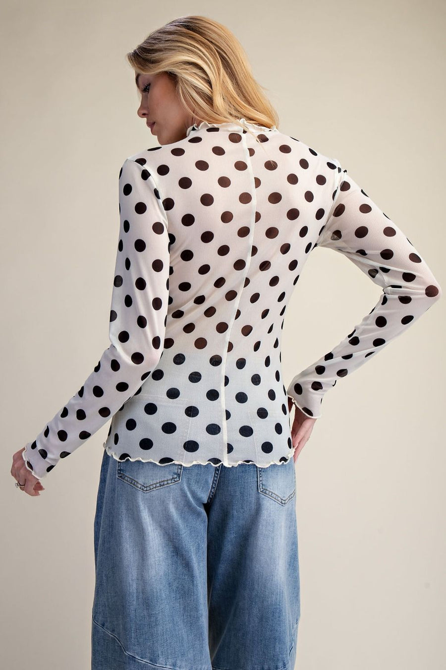 Polka Dot Mesh Top-Ivory