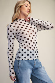 Polka Dot Mesh Top-Ivory