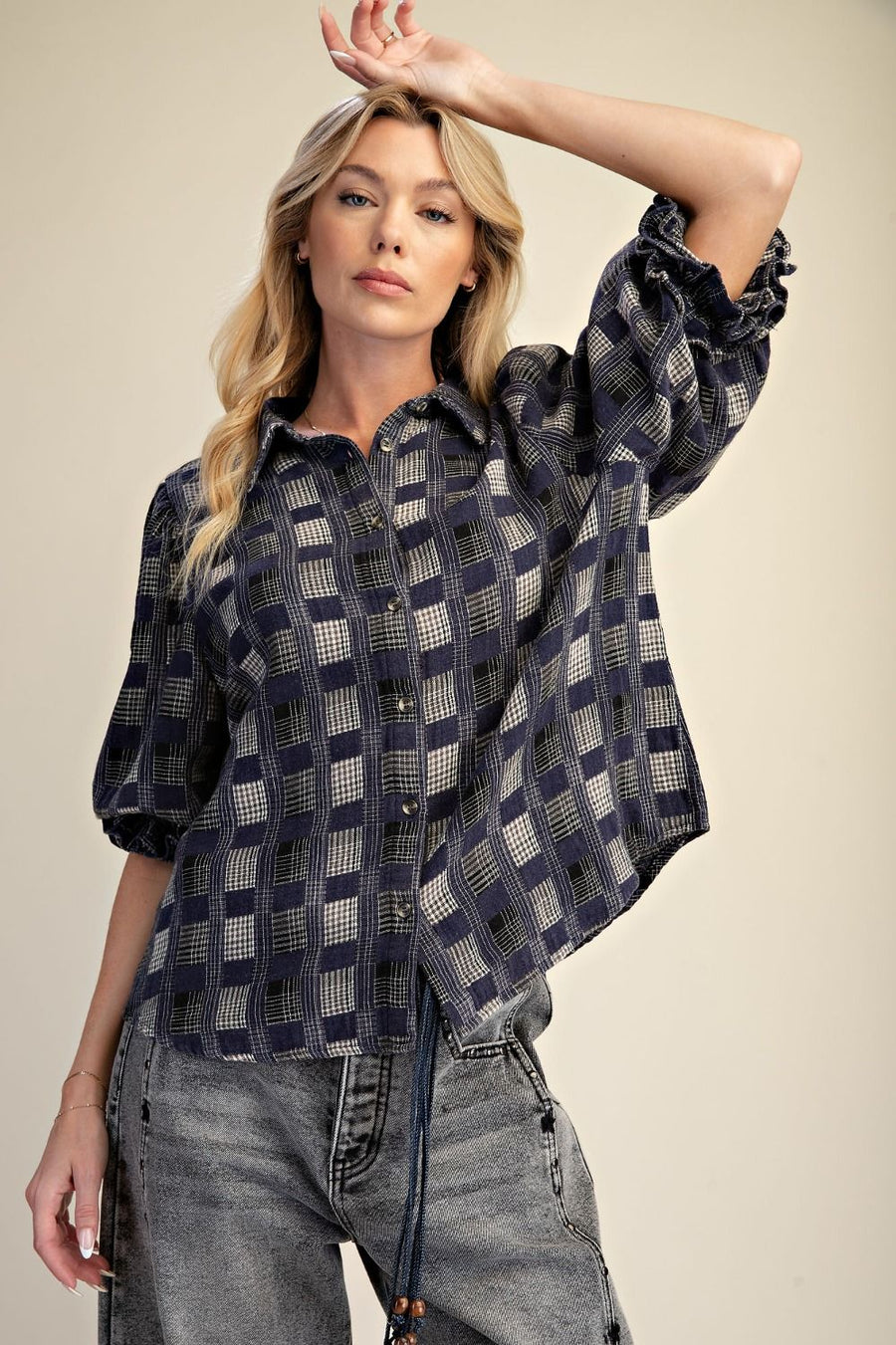 Blueberry Plaid Top
