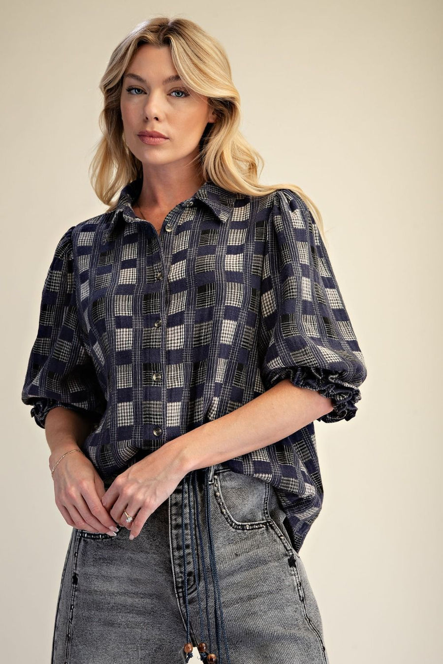 Blueberry Plaid Top
