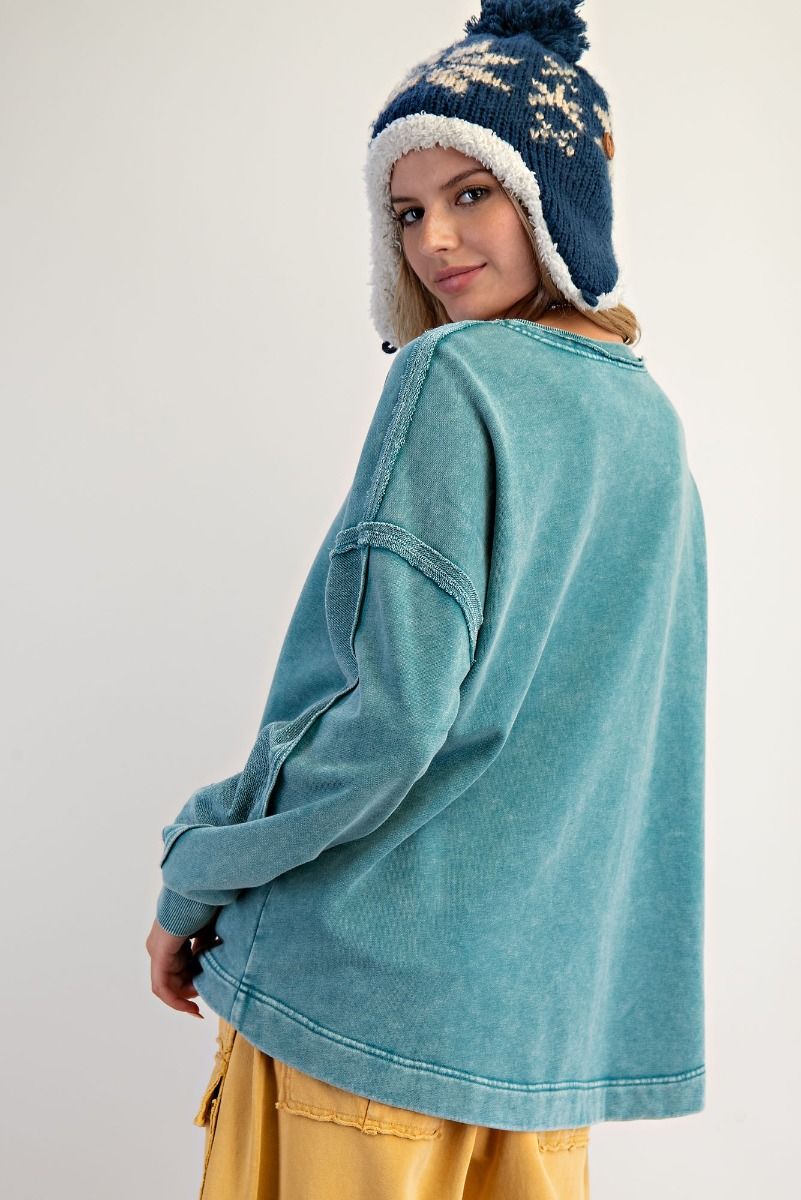 Teal Mineral Washed Pullover