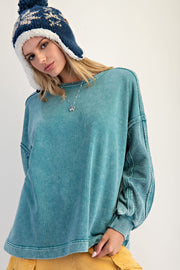 Teal Mineral Washed Pullover