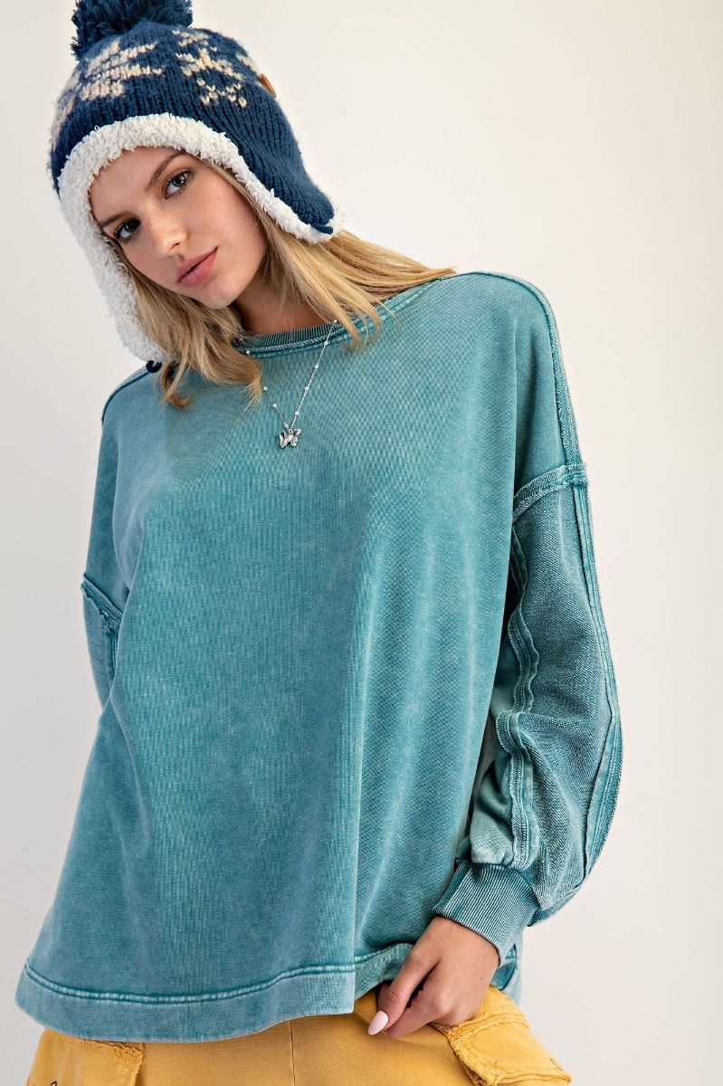Teal Mineral Washed Pullover