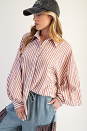 Striped Loose Button Down-Brick