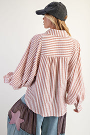 Striped Loose Button Down-Brick