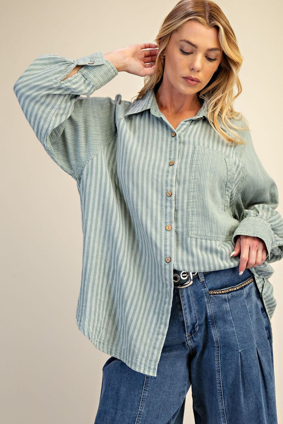 Sage Stripe Top