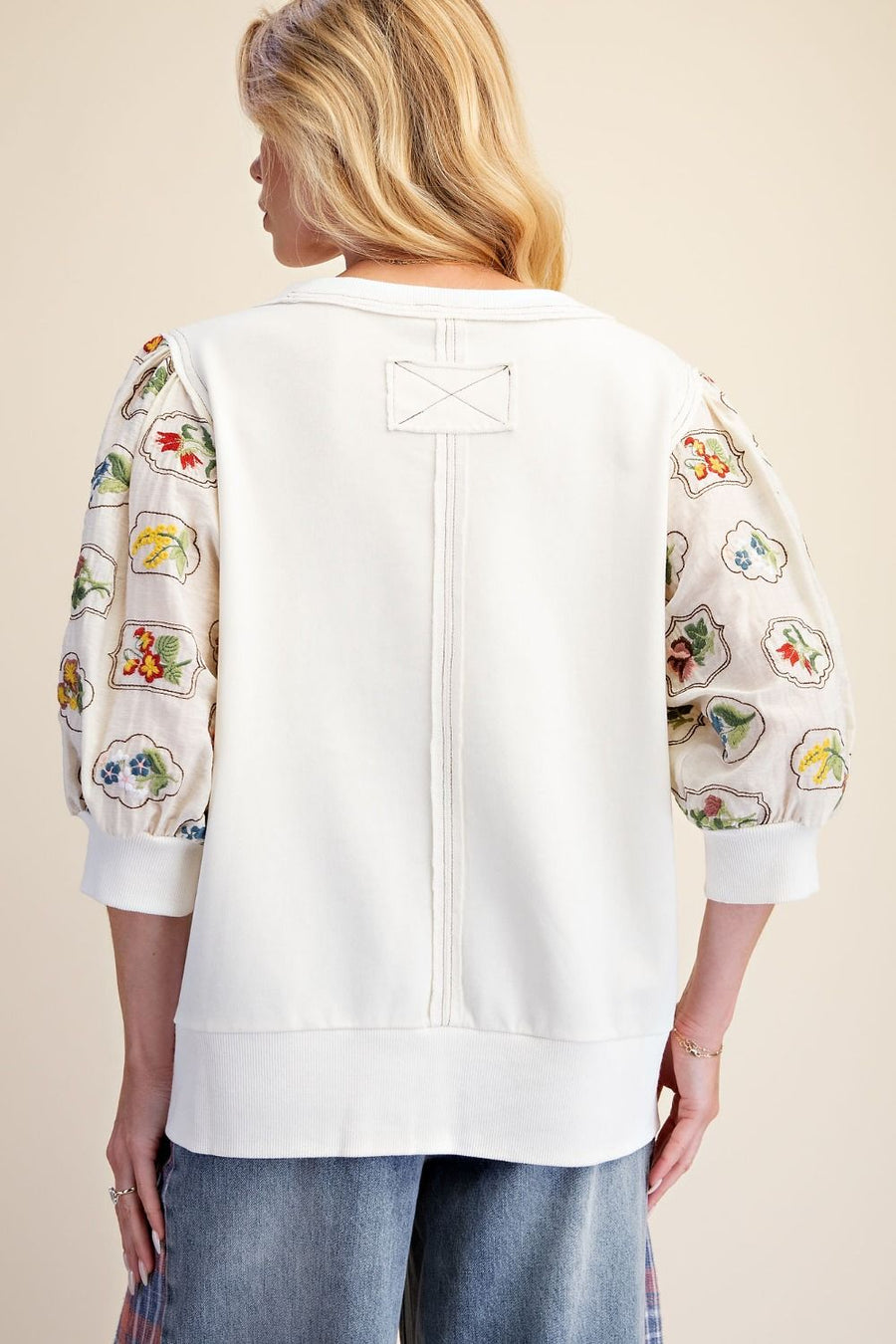 Floral Sleeve Top- Ivory
