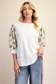 Floral Sleeve Top- Ivory