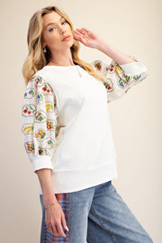 Floral Sleeve Top- Ivory