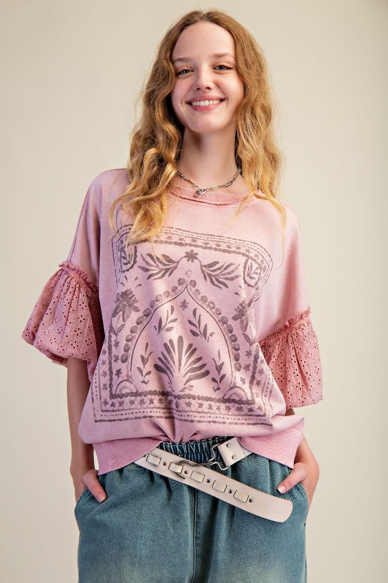 Vintage Graphic with Eyelet Sleeves