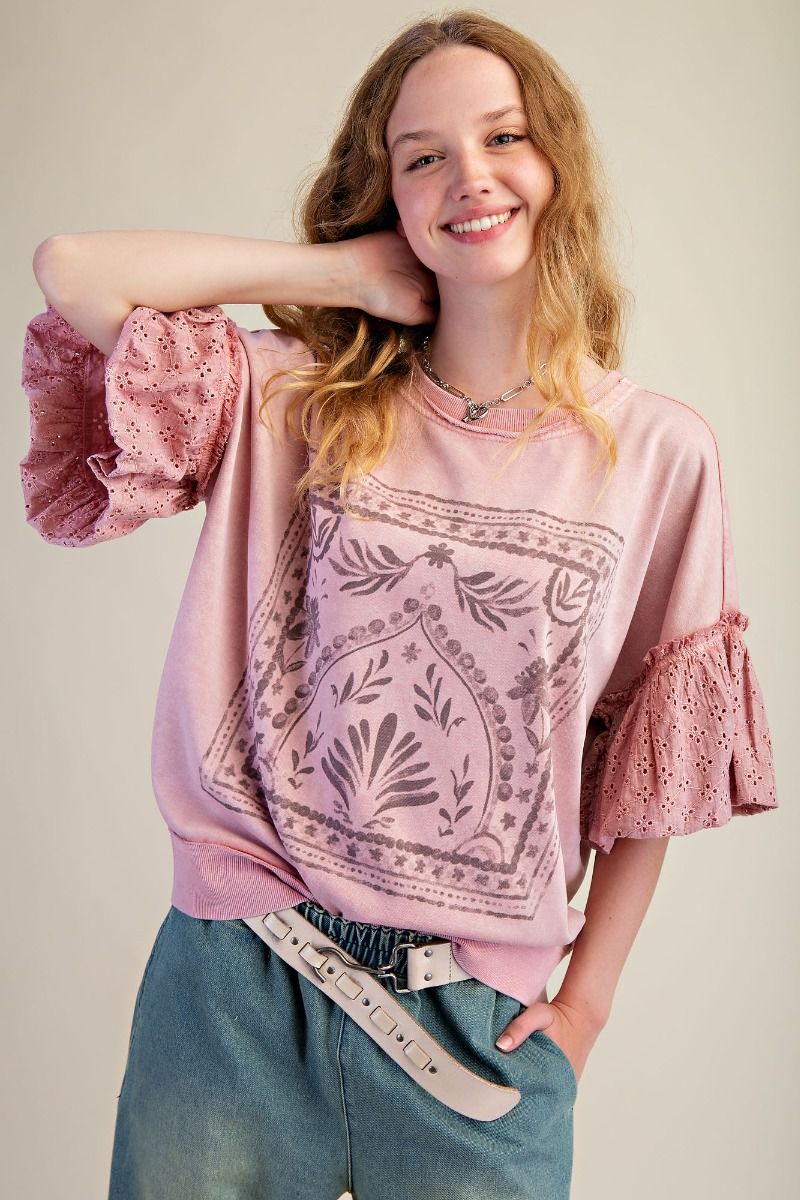 Vintage Graphic with Eyelet Sleeves