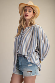 Seaside Stripe Button Top