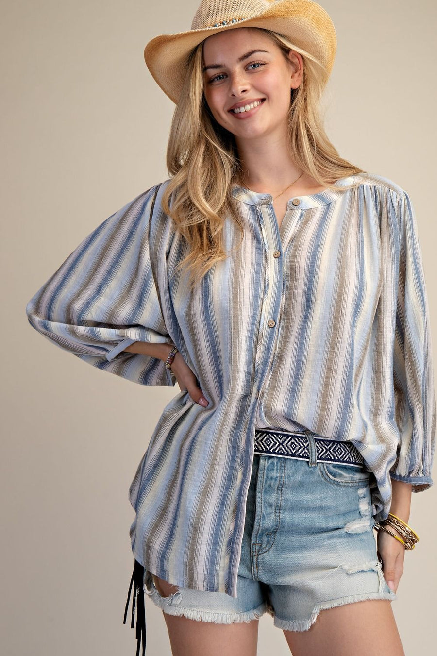 Seaside Stripe Button Top