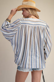 Seaside Stripe Button Top