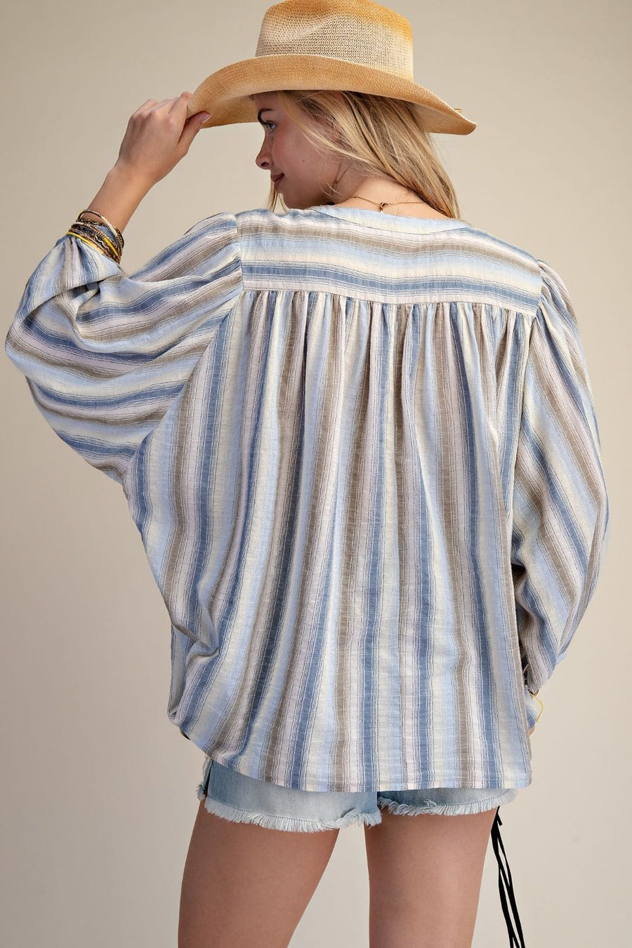Seaside Stripe Button Top