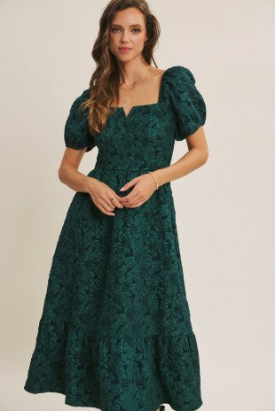 Timeless Floral Jacquard Midi Dress