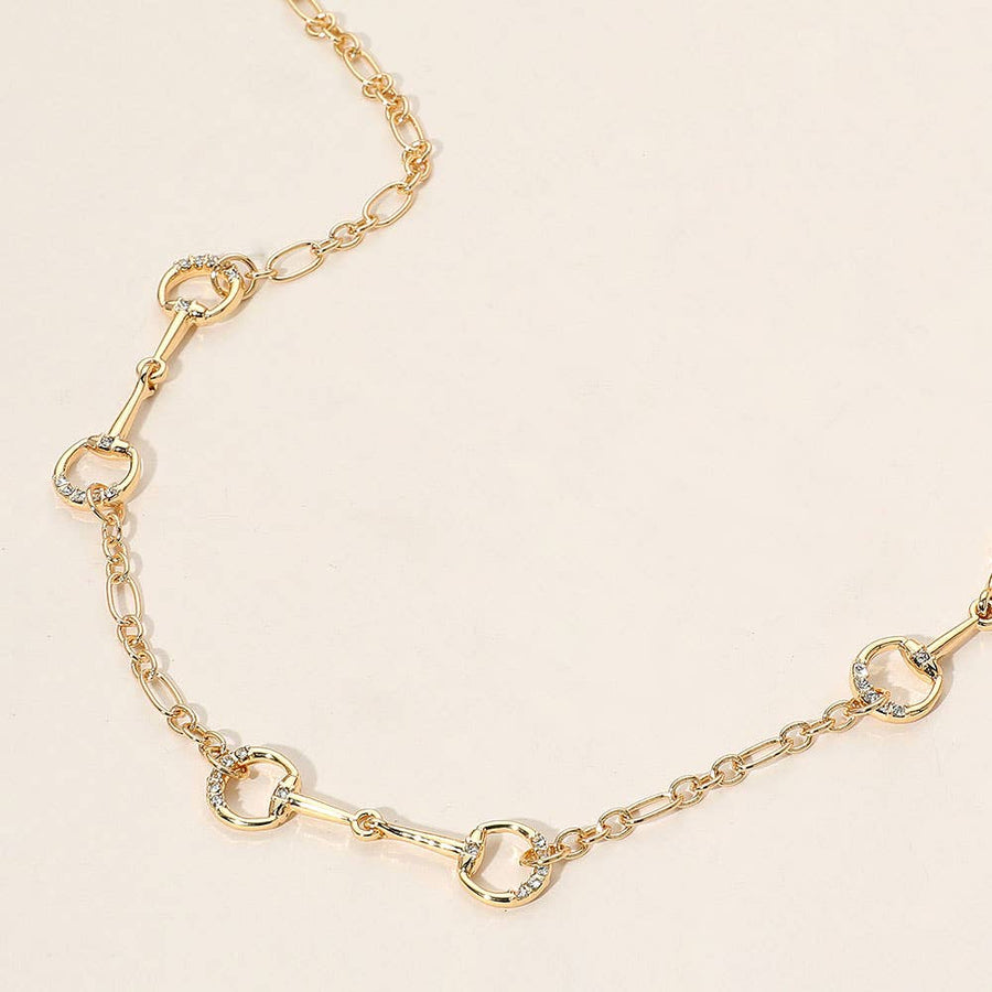 Stone Pave Horsebit Link Necklace